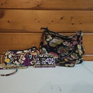 Vera Bradley Dark Purse Bundle, 2 Purses & 1 Clutch, Various Colors and Pattern